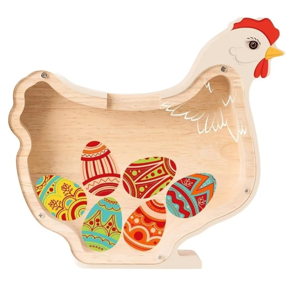 Wooden Animal Coin Bank – Rabbit & Chick Money Box Décor