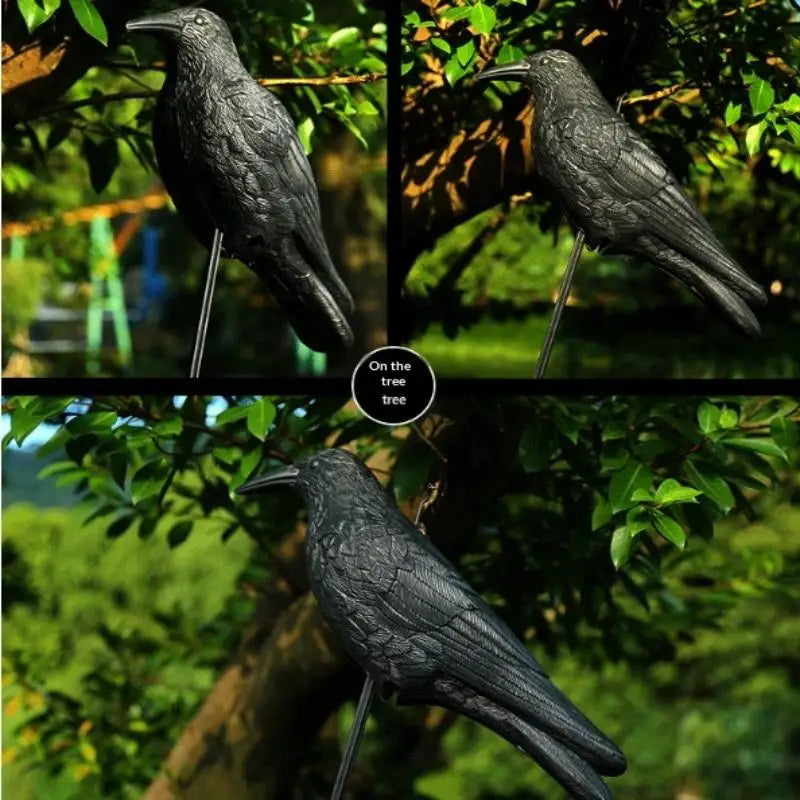 Realistic Black Crow Raven Decoy – Garden Bird Scare Ornament