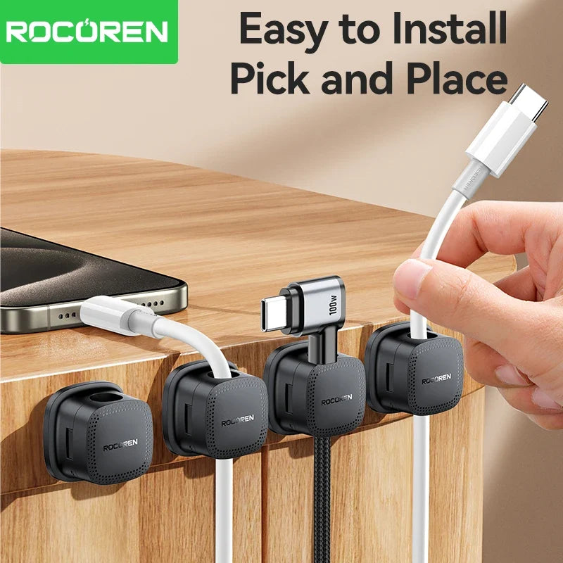 ROCOREN Magnetic Cable Organizer – Self-Adhesive Wire Clips
