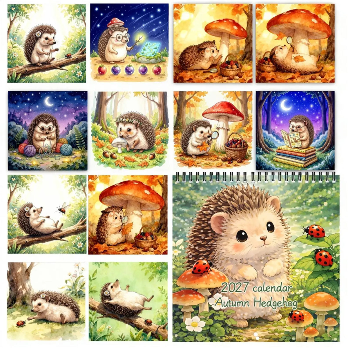 2027 Hedgehog Wall Calendar – Forest Theme Home & Office