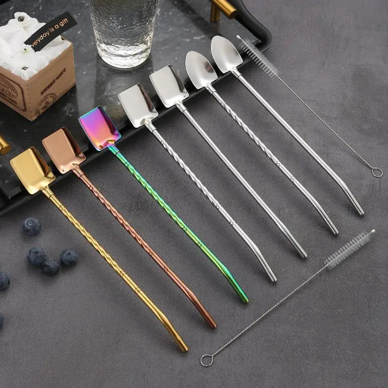 Stainless Steel Spoon Straw – Shovel Shape for Drinks & Ice Cream