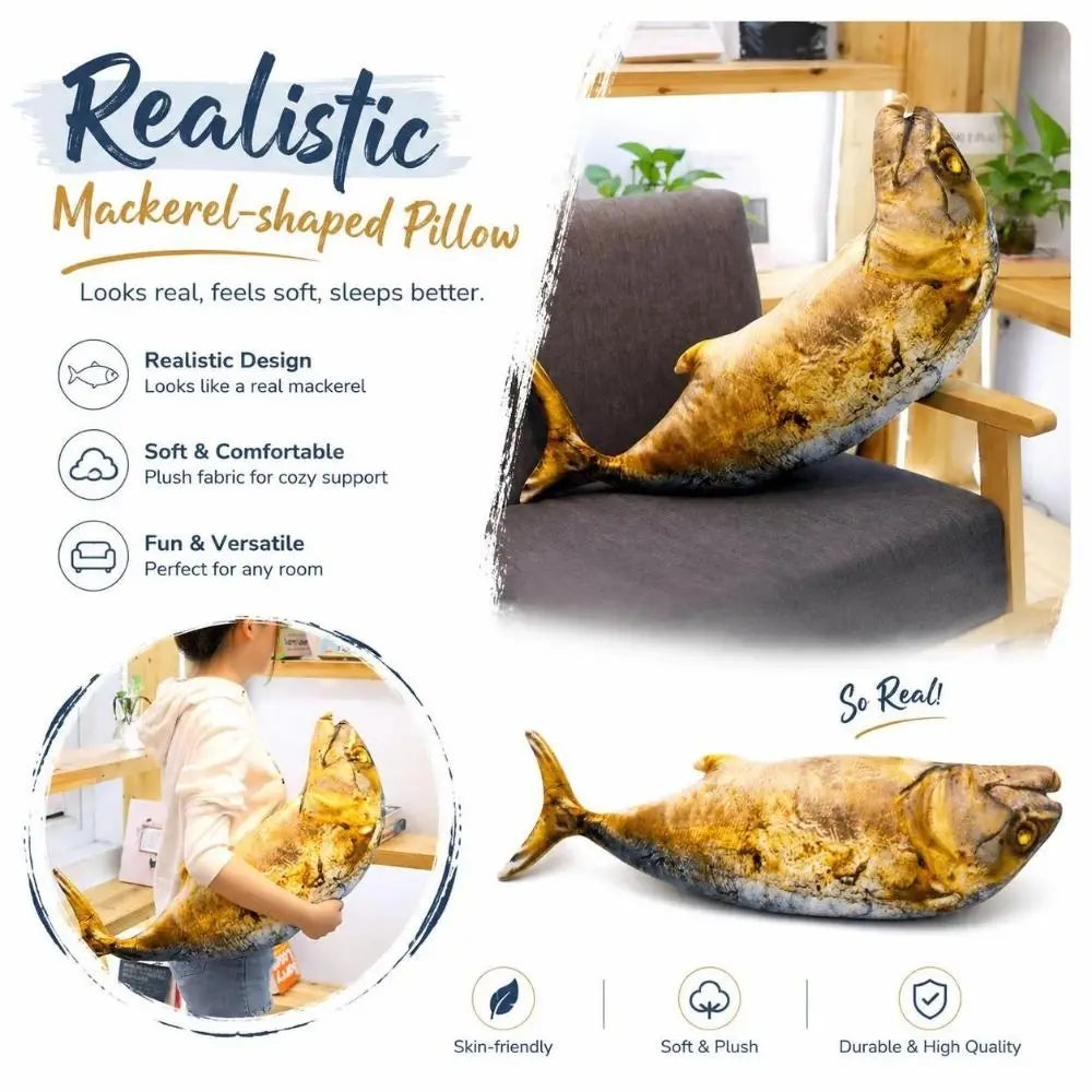 Realistic Mackerel Plush Pillow – Novelty Fish Stuffed Toy