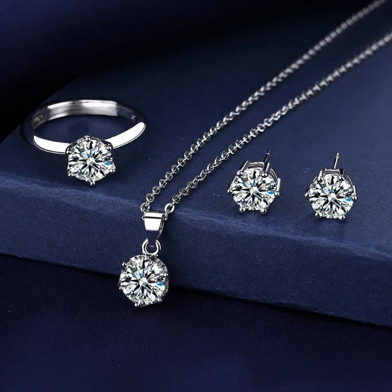 3-Piece Bridal Jewelry Set – Zirconia Necklace, Earrings & Ring