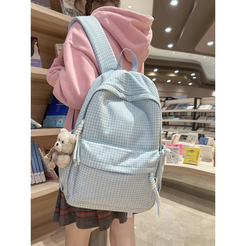 Nixie Retro Plaid Backpack – Large Capacity Lightweight School Bag
