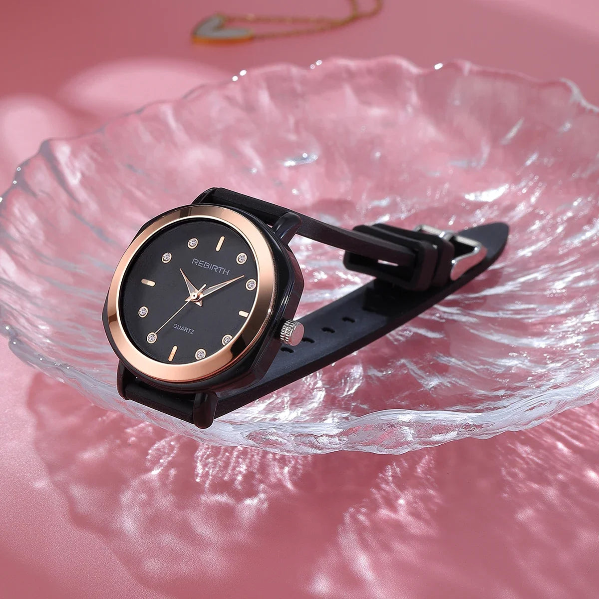 REBIRTH Women's Quartz Watch – Silicone Strap Numberless Dial