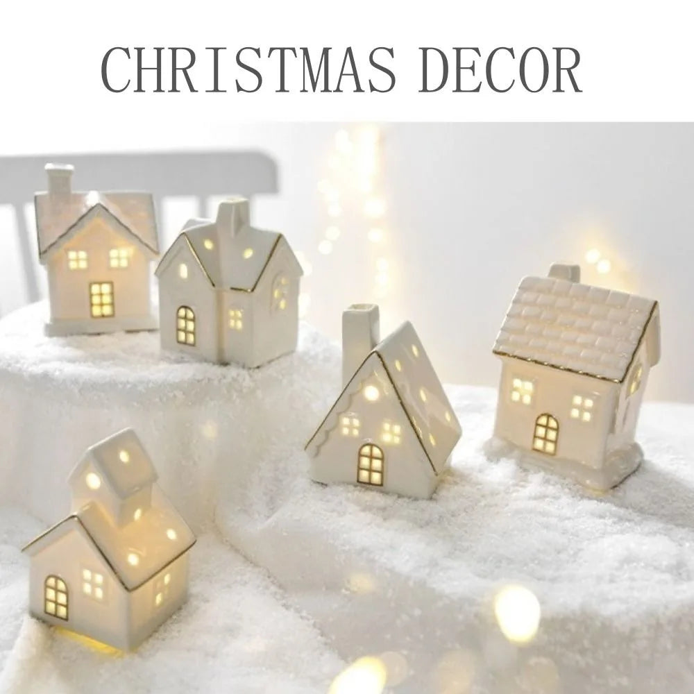 LED Light-Up Ceramic Christmas Village Houses | White Porcelain