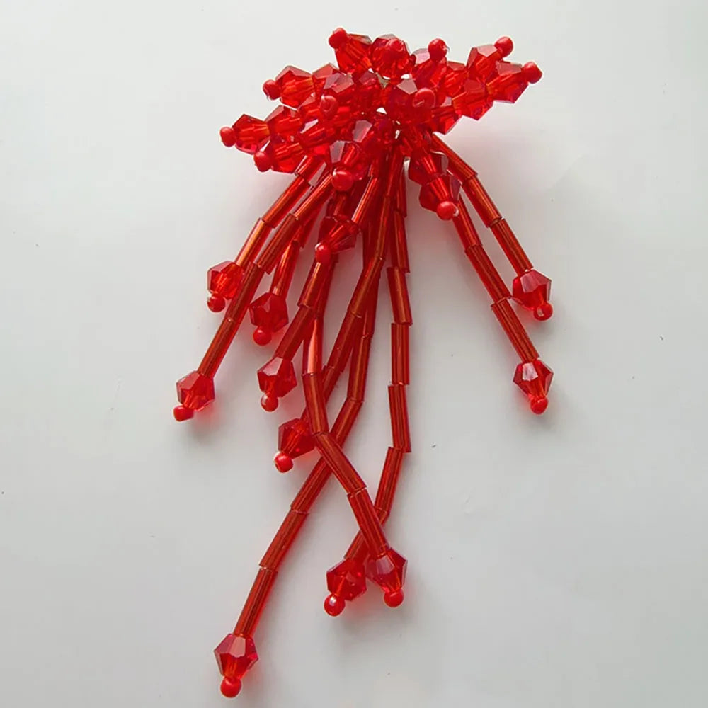 3D Crystal Beaded Flower Patch – Hand-Sewn Glass Bead Appliqué