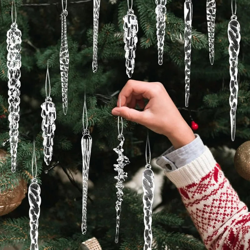 20pcs Clear Acrylic Icicle Ornaments – Christmas Tree Decorations