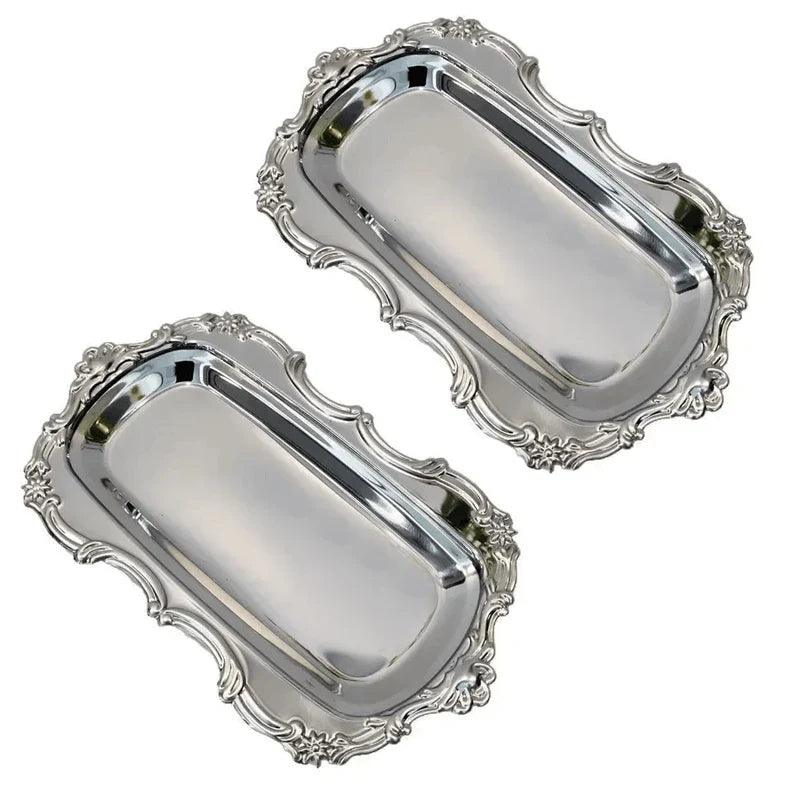 Vintage Embossed Metal Serving Tray – Dessert & Jewelry Organizer