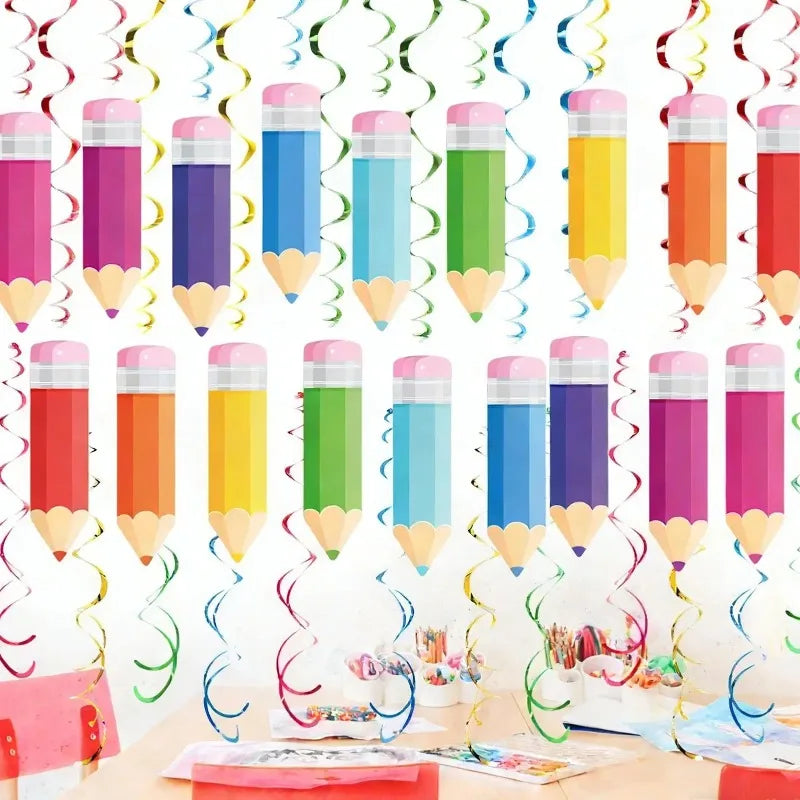 48pcs Colorful Pencil Swirl Decorations – Classroom & Party