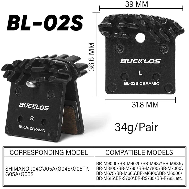 BUCKLOS Ceramic Disc Brake Pads for Shimano & SRAM MTB Road Bike