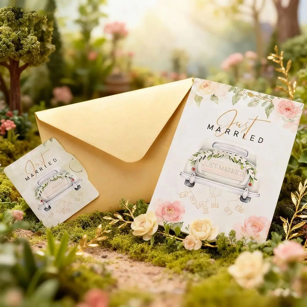 3D Pop-Up Wedding Card – Floral Watercolor Just Married