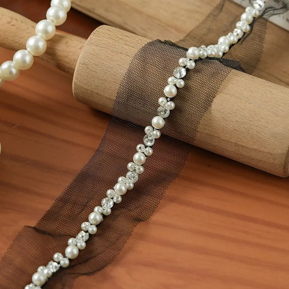 Pearl Beaded Rhinestone Lace Trim Ribbon for DIY Sewing