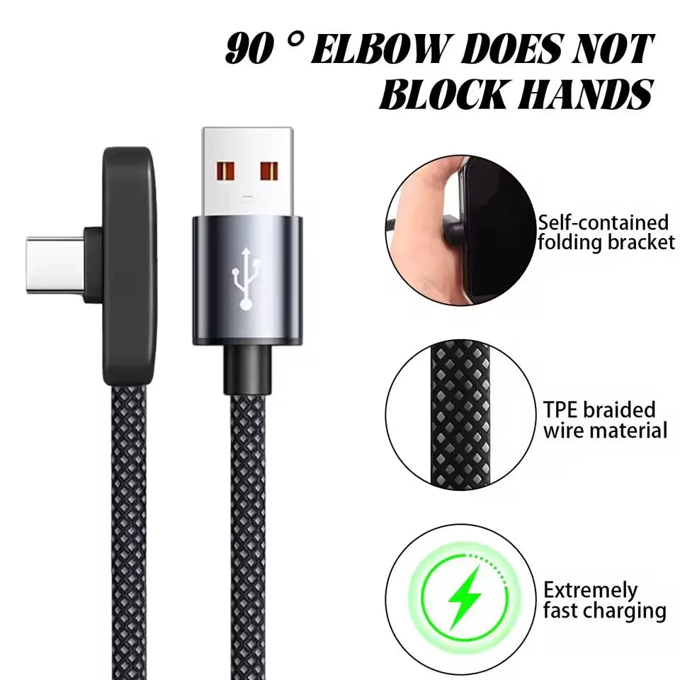 100W USB-C 90° Elbow Fast Charging Cable | 6A PD Game Cable