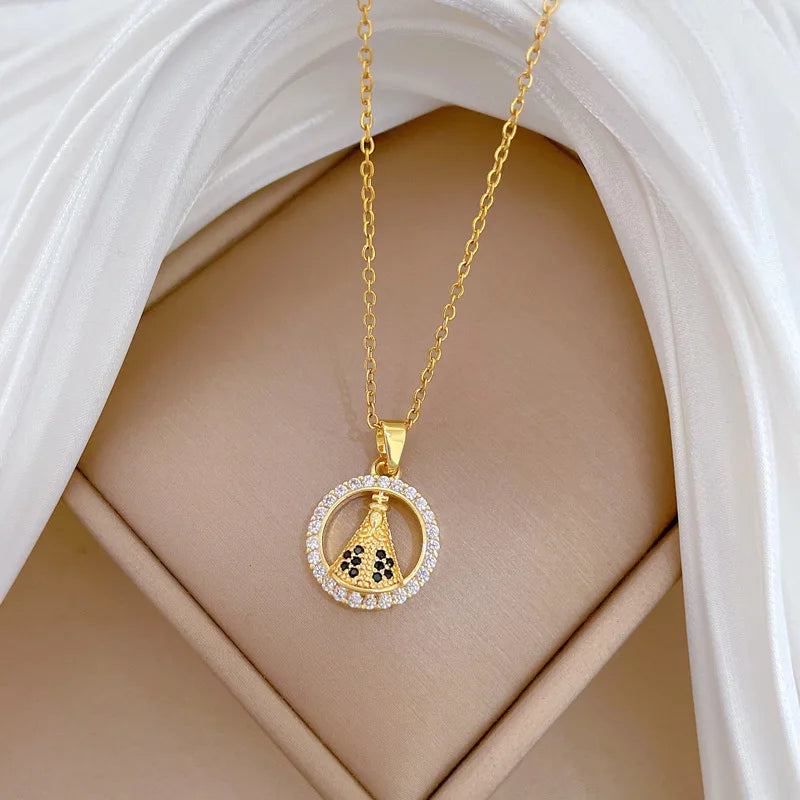 Women's Gold Hoop Pendant Choker Necklace | Stainless Steel