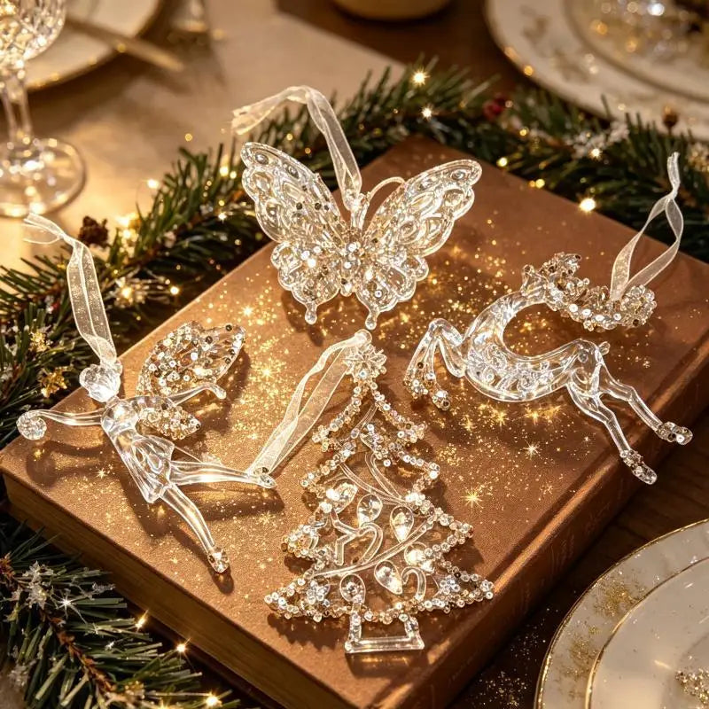 Clear Acrylic Christmas Ornaments with Rhinestone Details