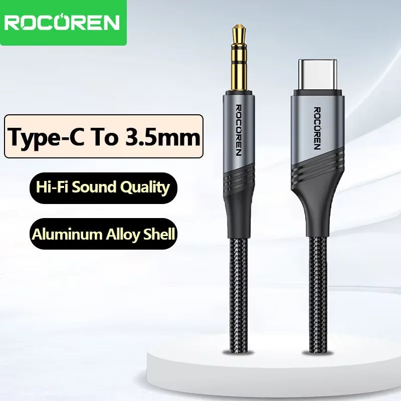 Rocoren USB-C to 3.5mm AUX Cable – Hi-Fi Gold-Plated Audio