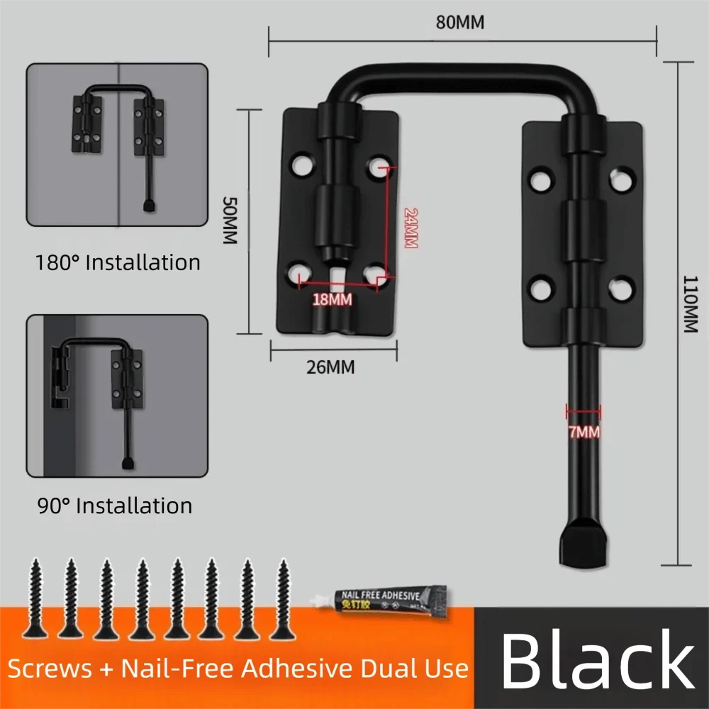 Stainless Steel Door Latch Lock 90/180° Safety Bolt for Gates