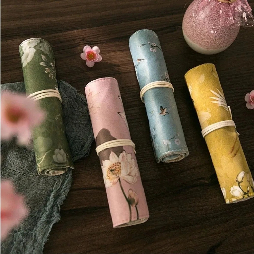 Vintage Roll-Up Pencil Case – Large Capacity Stationery Bag