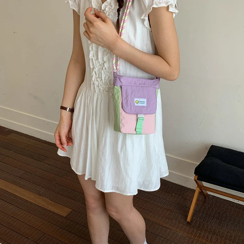 Korean Mini Crossbody Phone Bag – Color Block Shoulder Bag