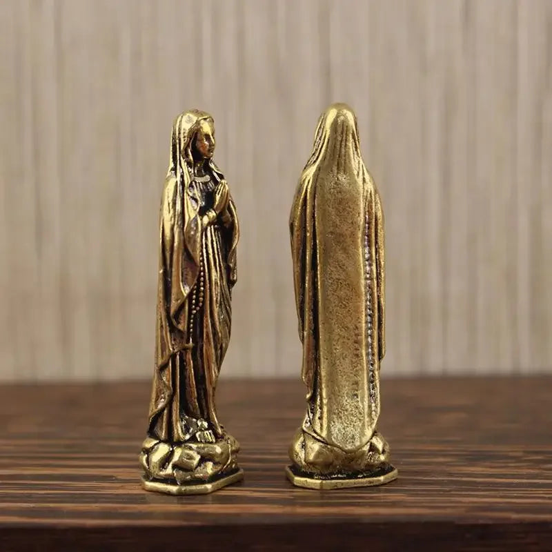 Brass Virgin Mary Figurine Pendant – Vintage Copper Keepsake