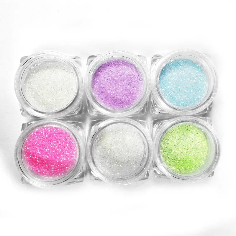 6-Color Glow Nail Glitter Powder Set – Sparkling DIY Manicure