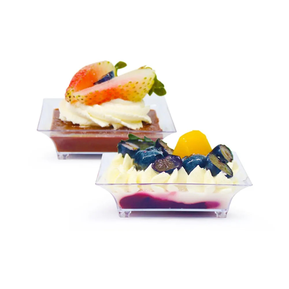 50pcs Clear Disposable Mini Square Dessert Trays & Serving Cups