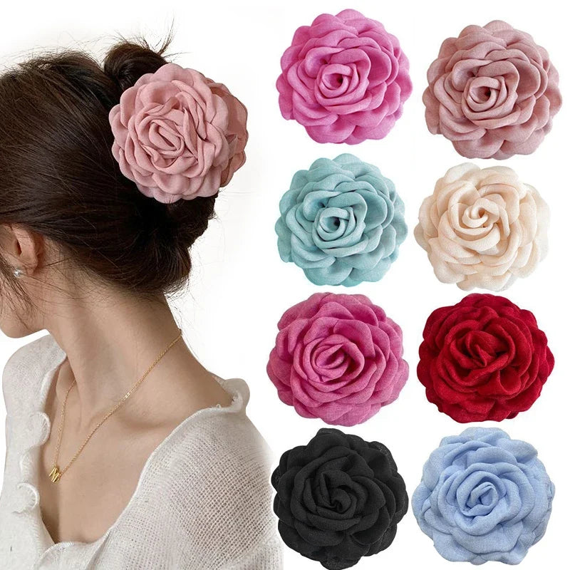 Rose Flower Hair Claw Clip – Elegant Shark Clip for Women