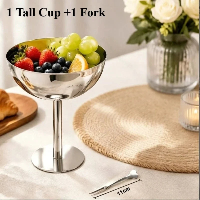 Stainless Steel Goblet Dessert Bowl with Fork – Party Tableware