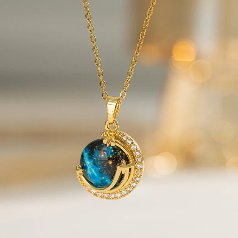Women's Star Planet Gold Pendant Necklace | Copper Collarbone Chain