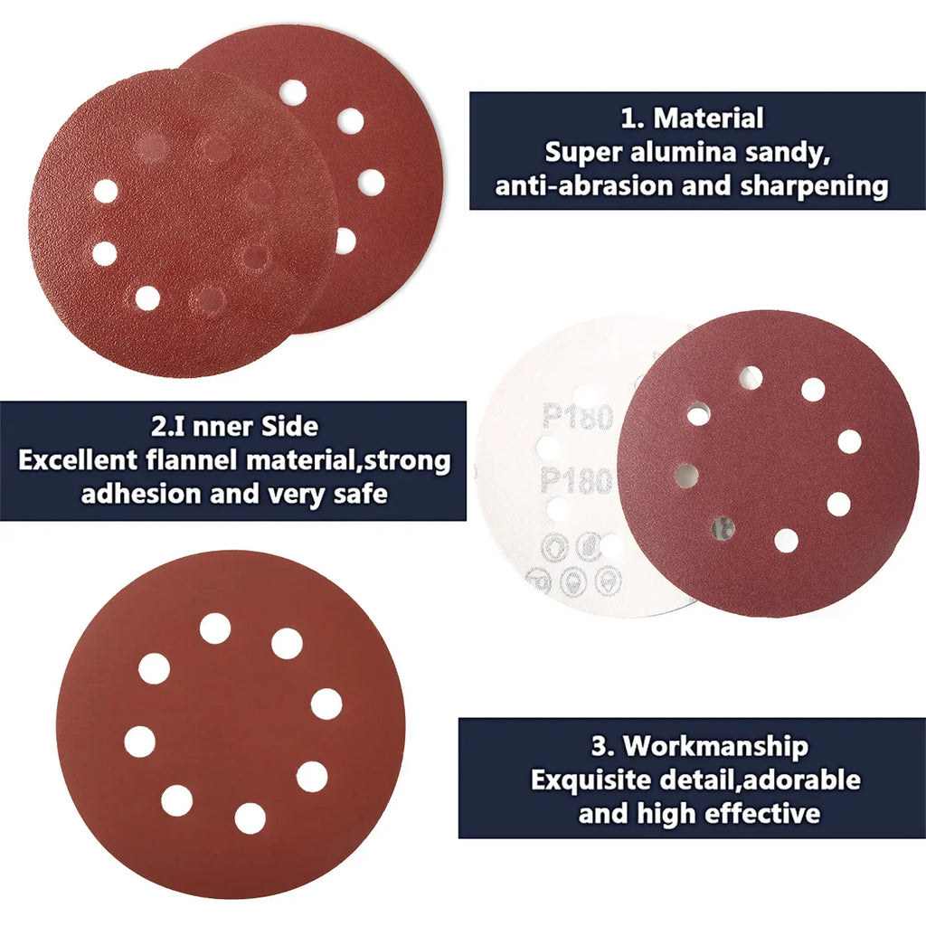 100Pcs 5" Hook & Loop Sanding Discs 80–3000 Grit | 8-Hole