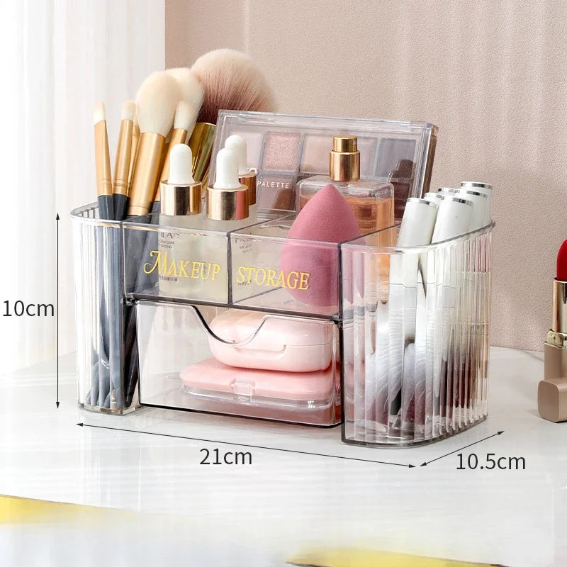 Multi-Tier Transparent Makeup Organizer with Drawers