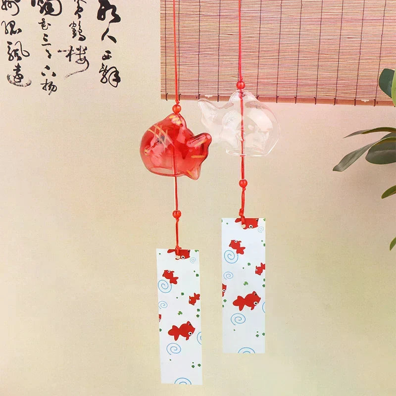 Japanese Glass Goldfish Wind Chime Furin Garden Hanging Decor