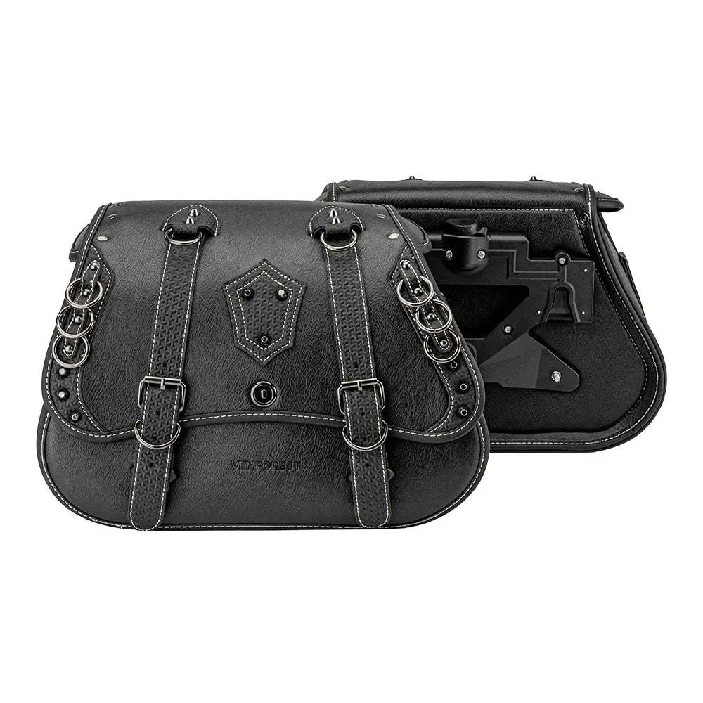 Retro PU Leather Motorcycle Saddlebags – Universal Fit w/ Brackets