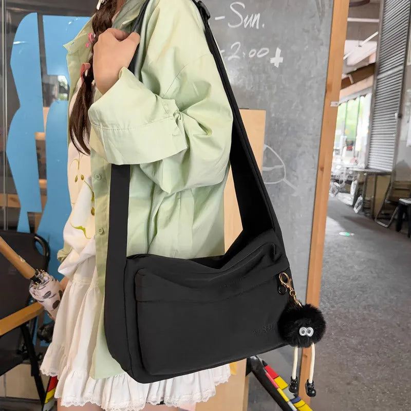 Korean Canvas Crossbody Bag for Women – College Satchel Style