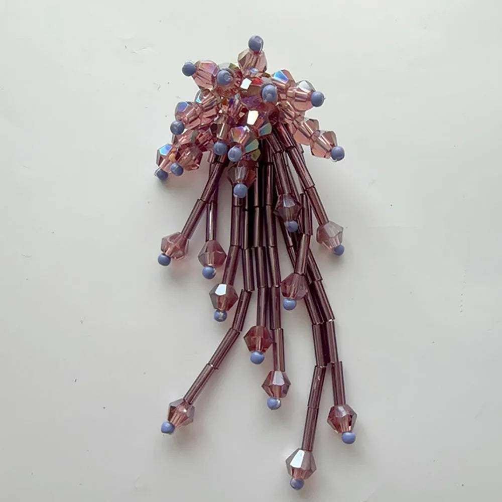3D Crystal Beaded Flower Patch – Hand-Sewn Glass Bead Appliqué