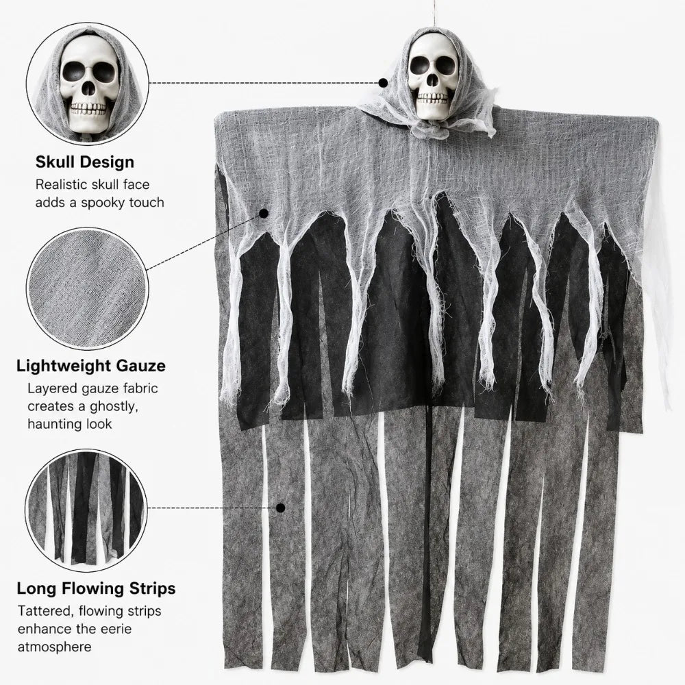 Spooky Skull Halloween Hanging Decoration – Ghost Skeleton Ornament