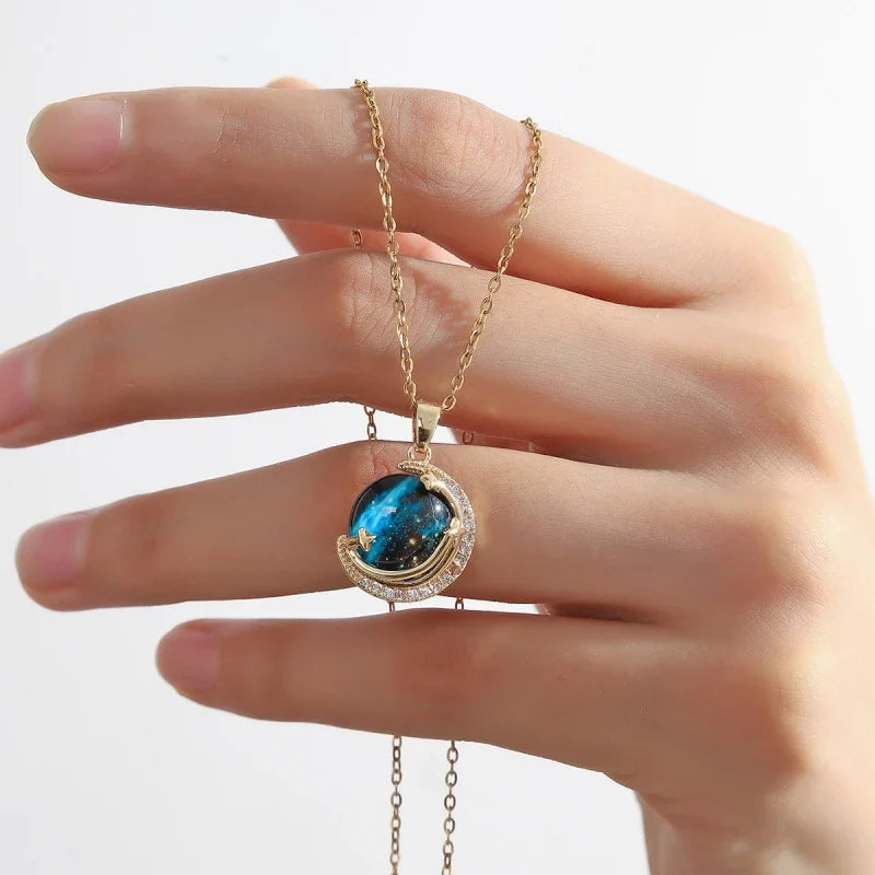 Women's Star Planet Gold Pendant Necklace | Copper Collarbone Chain
