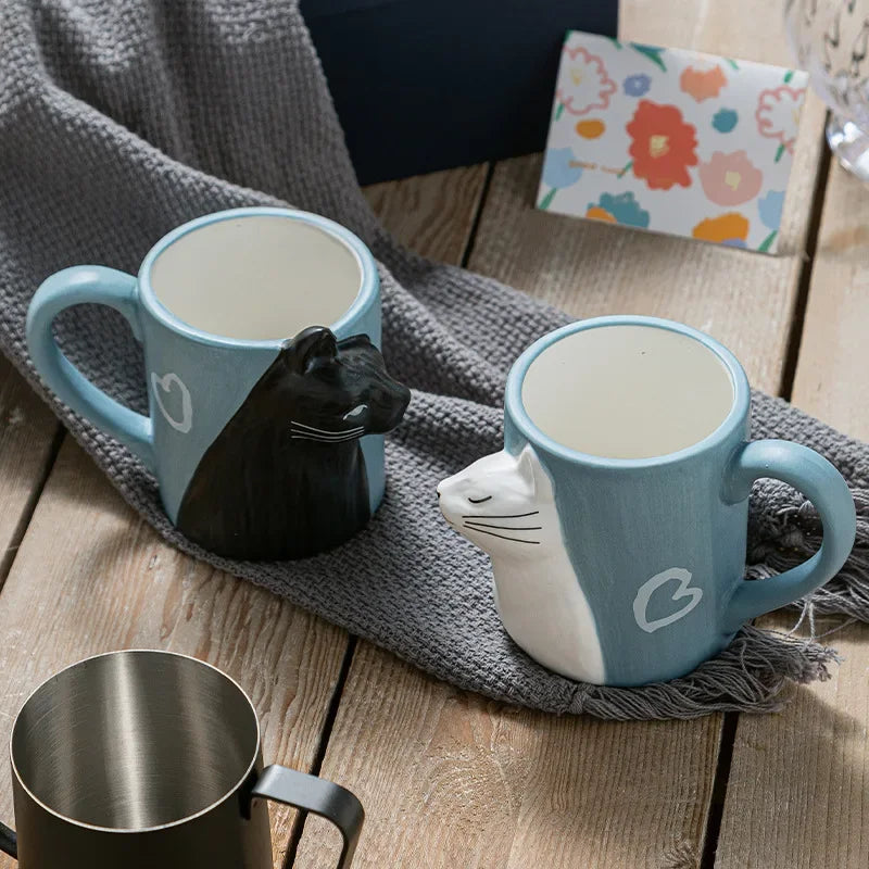 Kiss Cat Ceramic Couple Mugs | Anniversary & Valentine Gift