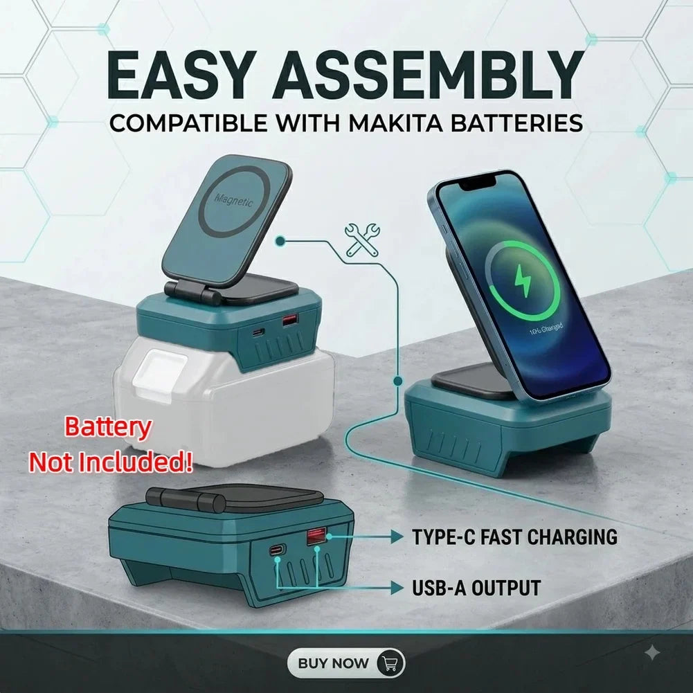 Magnetic Phone Holder Battery Adapter | Dual USB Charger 18V