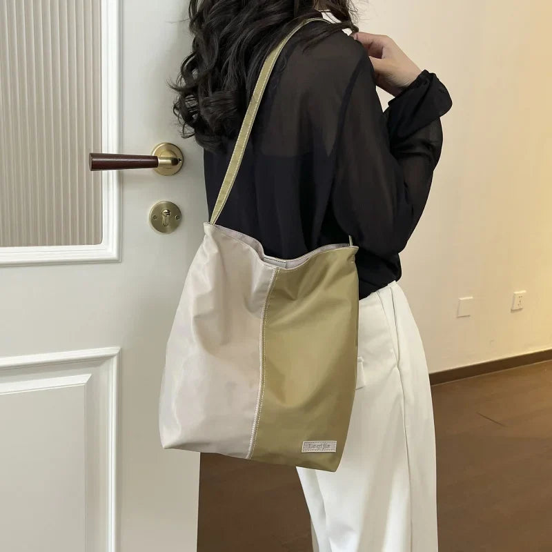 Women's Retro Color Block Bucket Bag | Large Capacity Tote
