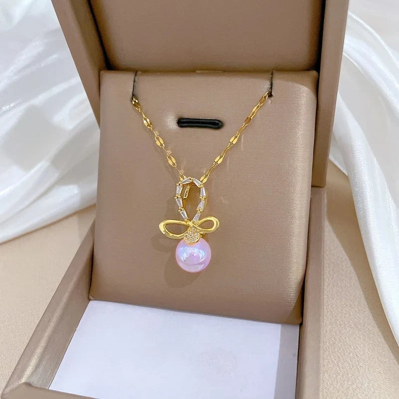 Mermaid Butterfly Knot Pendant Necklace – Gold Stainless Steel