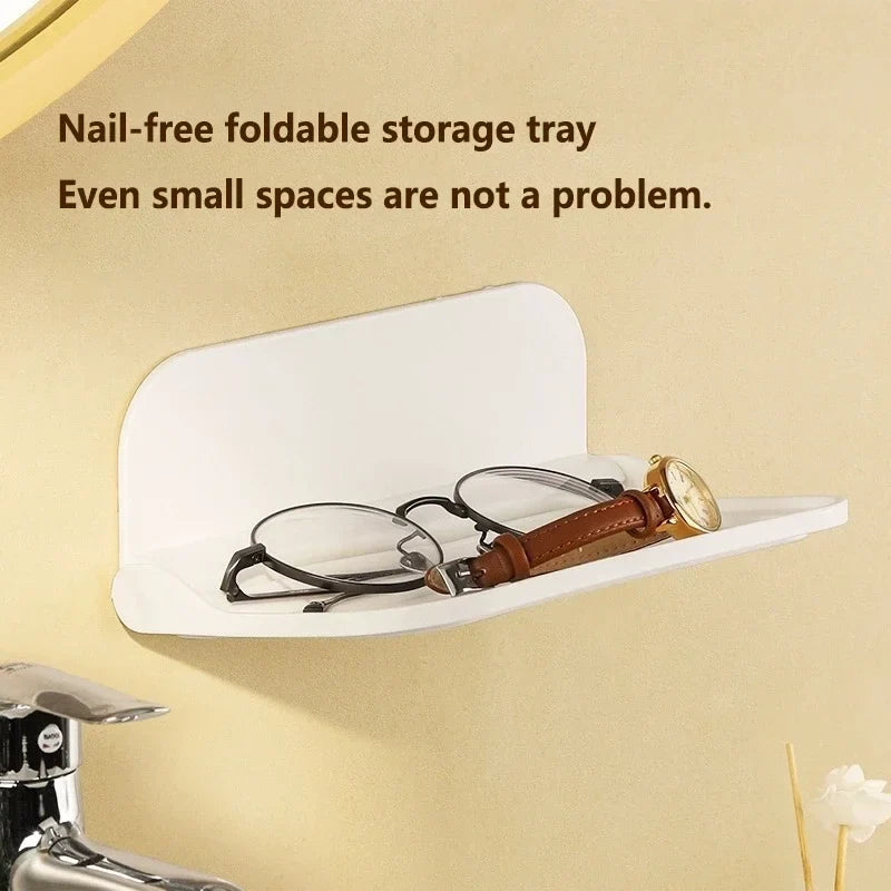 Foldable No Drill Wall Shelf Mounted Storage Rack Organizer