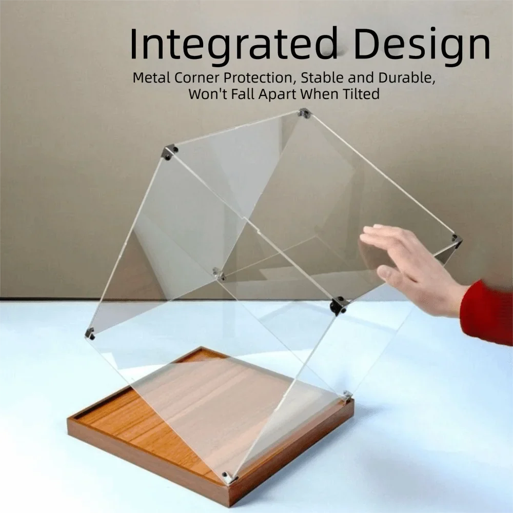 Acrylic Display Case Stackable Dustproof Box with Wooden Base