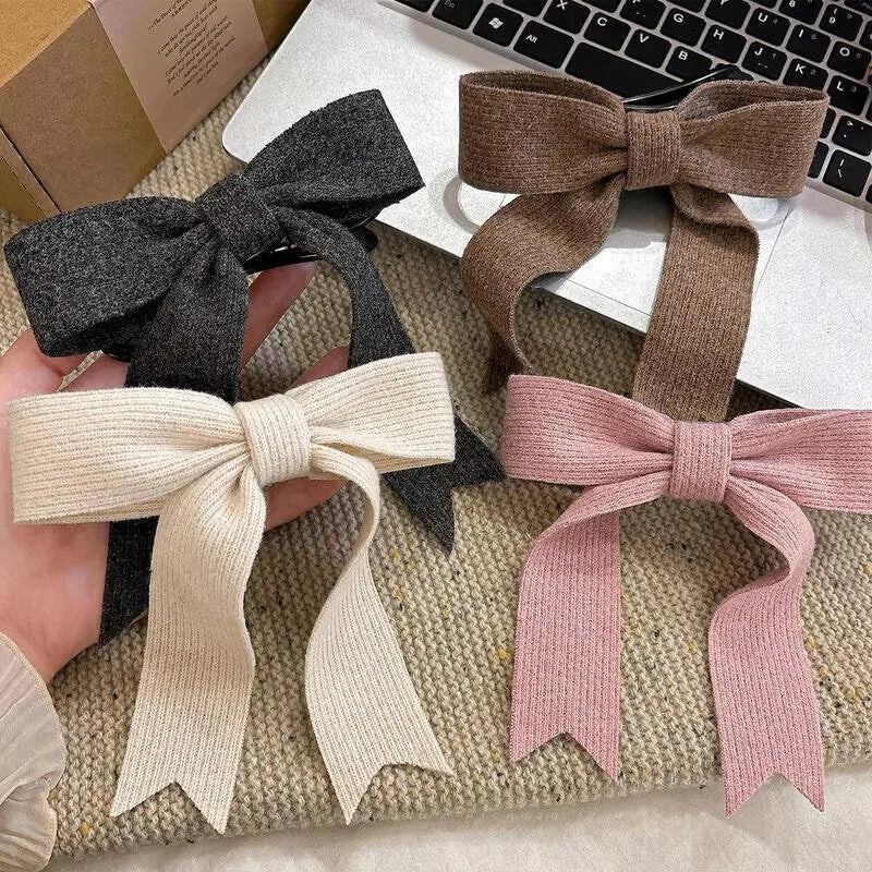 Korean Knitted Bow Hair Clip – Sweet Duckbill Hairpin for Women