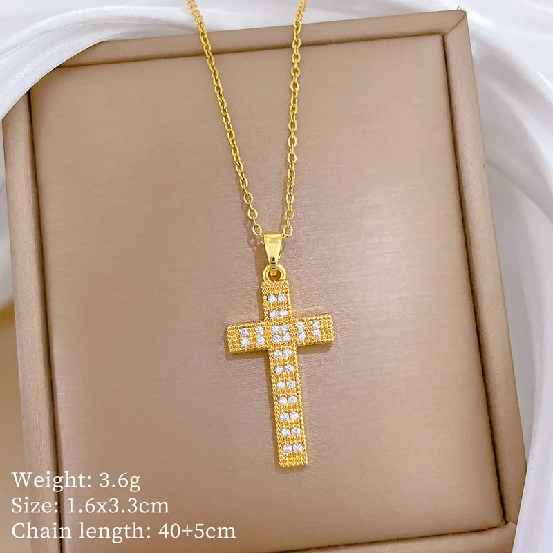 Women's Gold Cross Pendant Necklace – Stainless Steel Choker