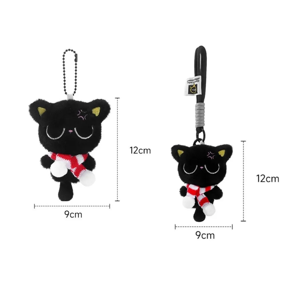 Sleepy Black Cat Plush Keychain | Soft Stuffed Bag Charm