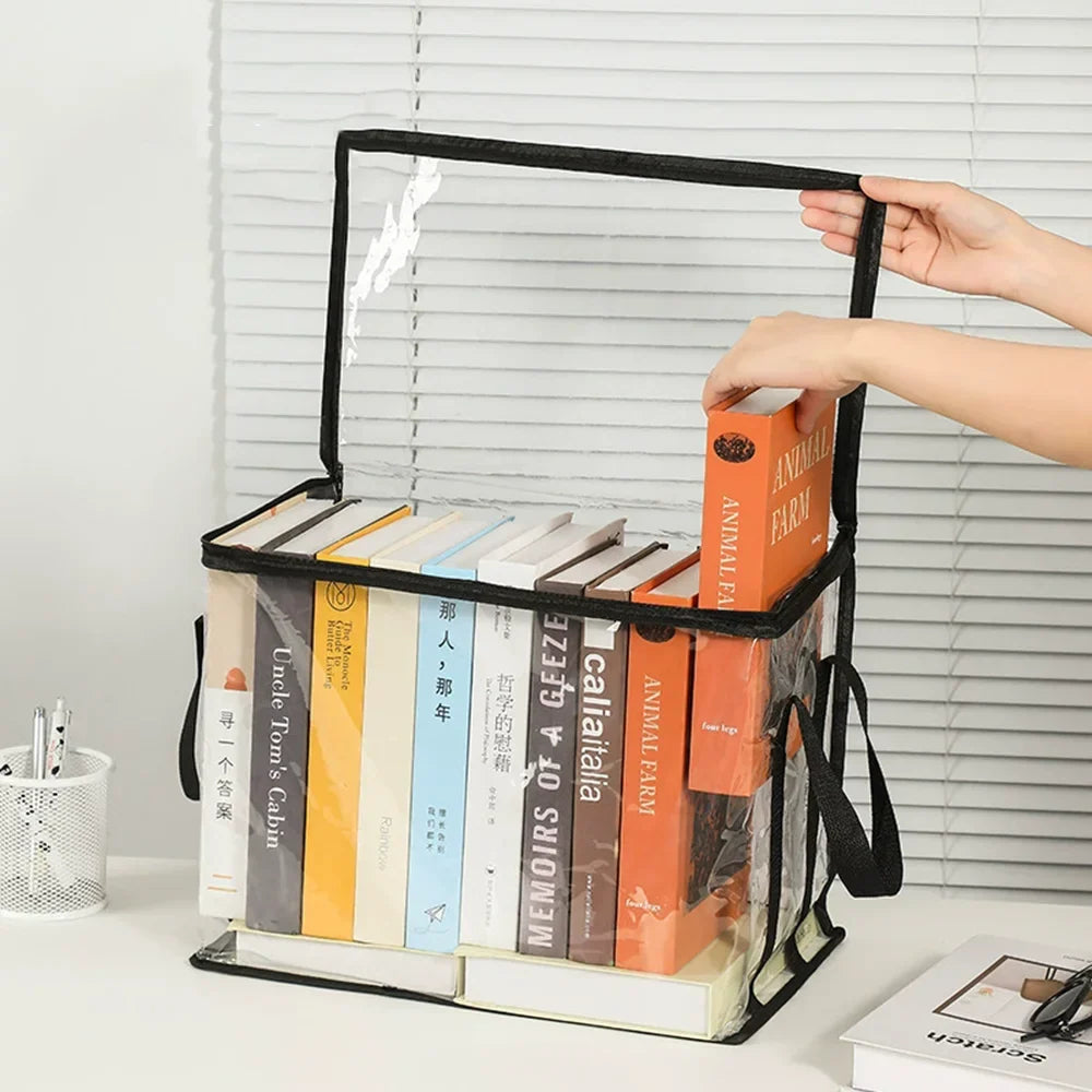Foldable Large Capacity Book Storage Box – Transparent Waterproof