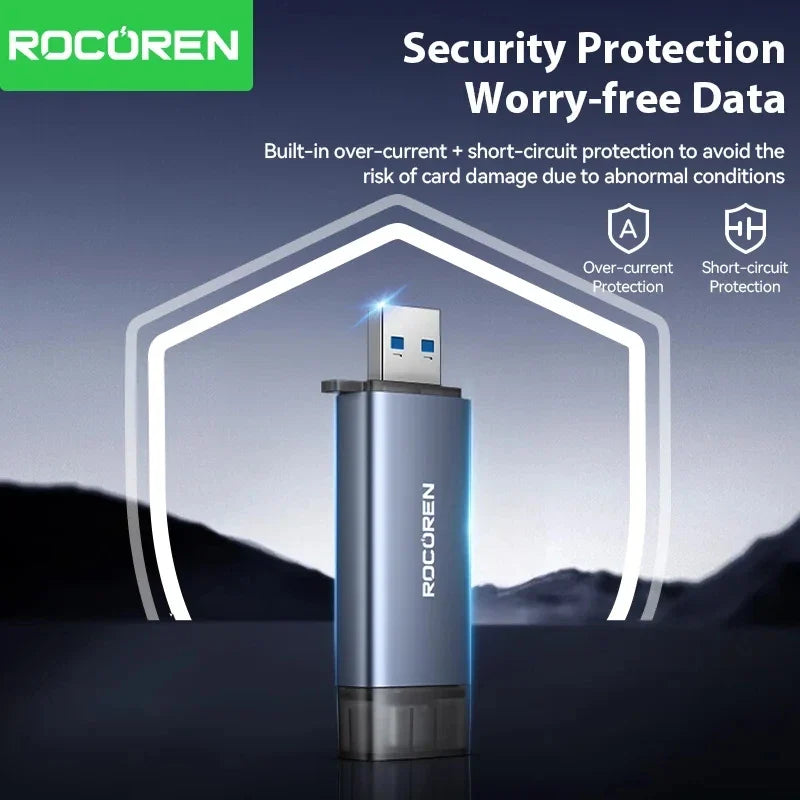 Rocoren 2-in-1 USB 3.0 Card Reader USB-A & USB-C SD/TF 2TB