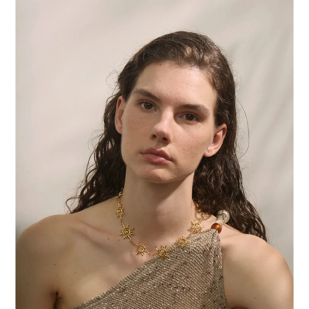 Yhpup Gold Sun Chain Necklace & Bracelet Set | Waterproof
